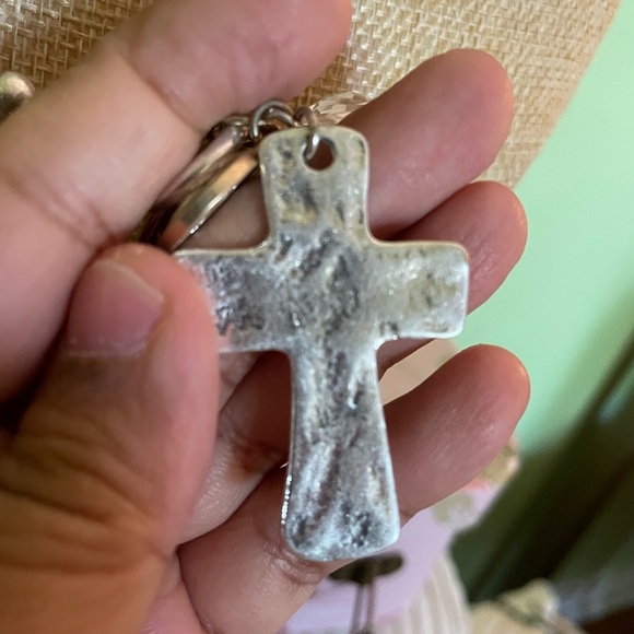 Silver Beaded Necklace with Cross Pendants - Picture 3 of 9